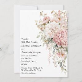 Elegant Floral Pink script Wedding Invitation  Anteckningskort