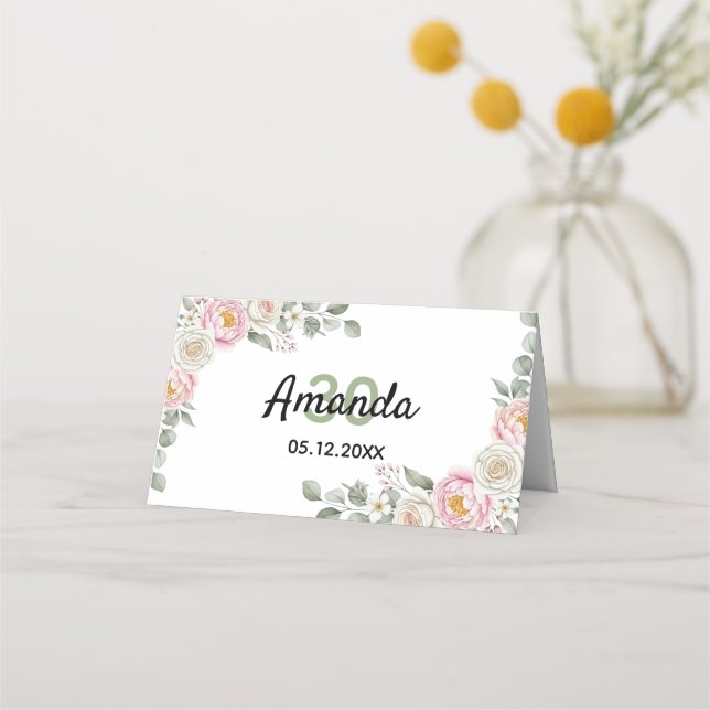Elegant Floral Place Card and Table Number Tent Placeringskort (Baksida)
