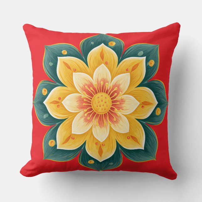 Elegant Floral Print Decorative Pillow Kudde (Framsida)