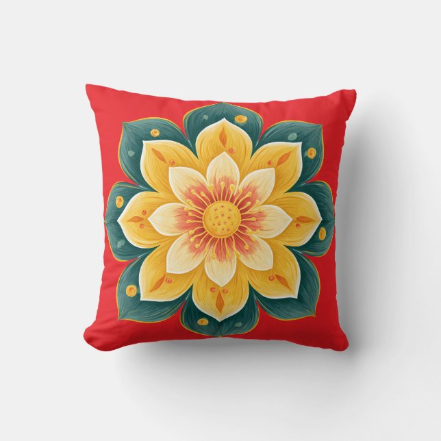 Elegant Floral Print Decorative Pillow Kudde (Framsida)