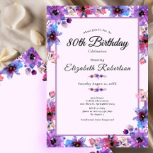 Elegant Floral Purple 80th Birthday 