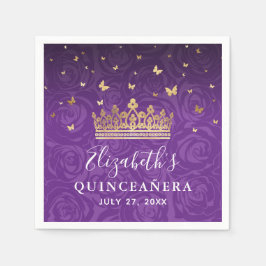 Elegant Floral Purple Gold Crown Birthday Template Pappersservett