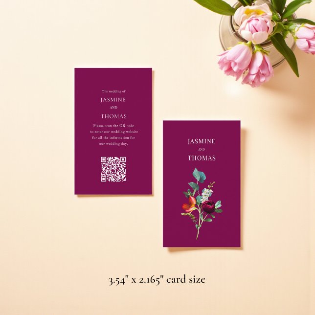 Elegant Floral QR Code Wedding Website Card Visitkort (Skapare uppladdad)