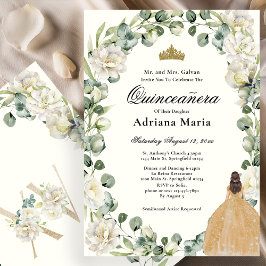 Elegant Floral Quinceanera Invitation Gold Dress Inbjudningar