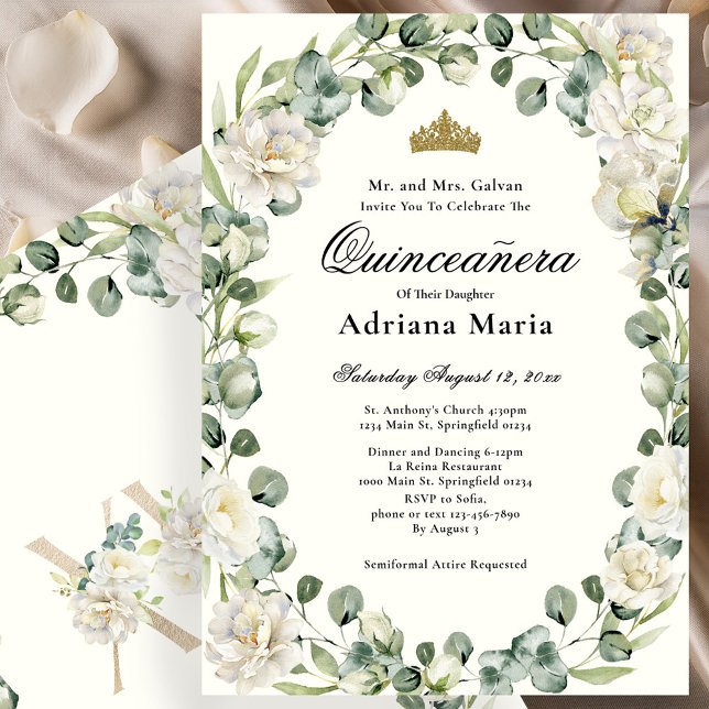 Elegant Floral Quinceanera Invitation Ivory Flower Inbjudningar (Skapare uppladdad)