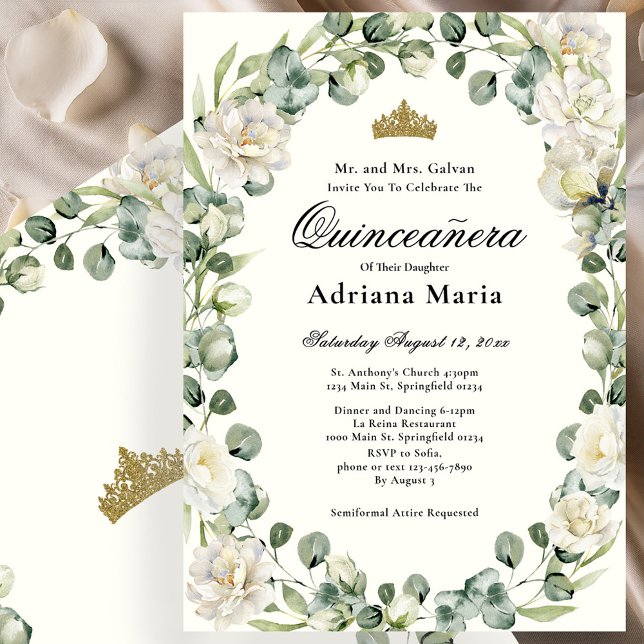 Elegant Floral Quinceanera Invitation Ivory Flower Inbjudningar (Skapare uppladdad)