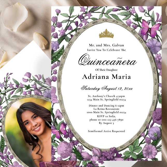 Elegant Floral Quinceanera Invitation Pink Flowers Inbjudningar (Skapare uppladdad)