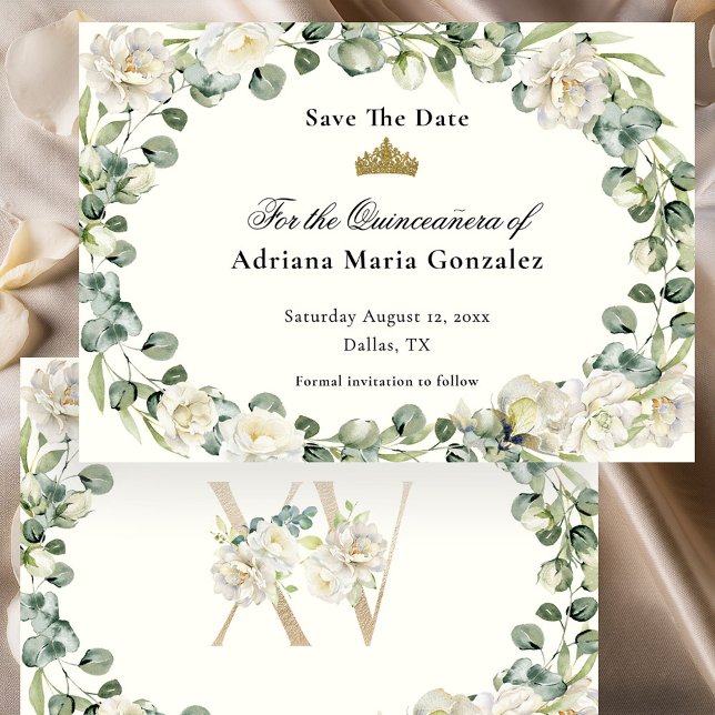 Elegant Floral Quinceanera Save The Date Card Spara Datumet (Skapare uppladdad)