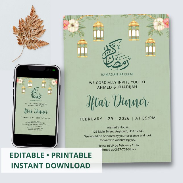 Elegant Floral Ramadan Iftar Dinner Invitation Inbjudningar (Skapare uppladdad)