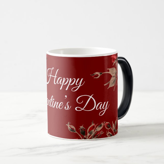 Elegant Floral Red Happy Valentine’s Day  Magisk Mugg (Framsida höger)