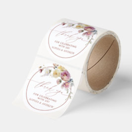 Elegant Floral Ring Wedding Thank You Stickers Runt Klistermärke