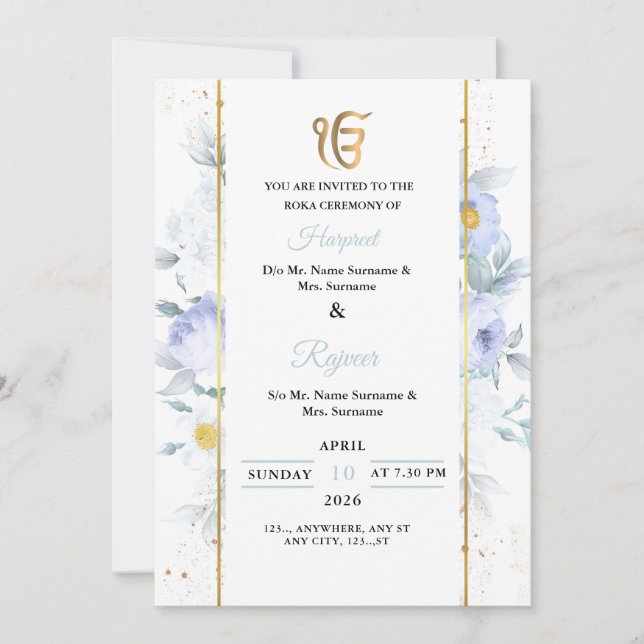 Elegant floral Rokha bröllopsinbjudan Inbjudningar (Framsida)