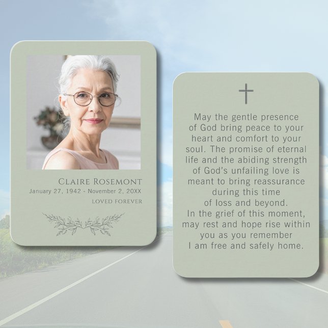 Elegant Floral Sage Green Funeral Prayer Card Visitkort (Elegant Floral Sage Green Funeral Prayer Card
)