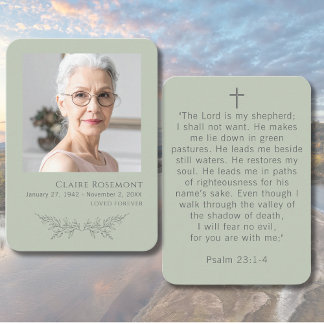 Elegant Floral Sage Green Psalm 23 Prayer Card Visitkort