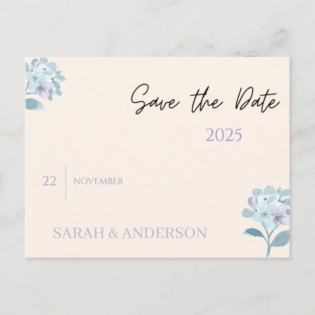 Elegant Floral Save the Date Card Meddelande Vykort (Framsida)