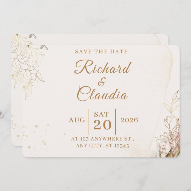 Elegant Floral Save the Date Card Spara Datumet (Fram/baksida)