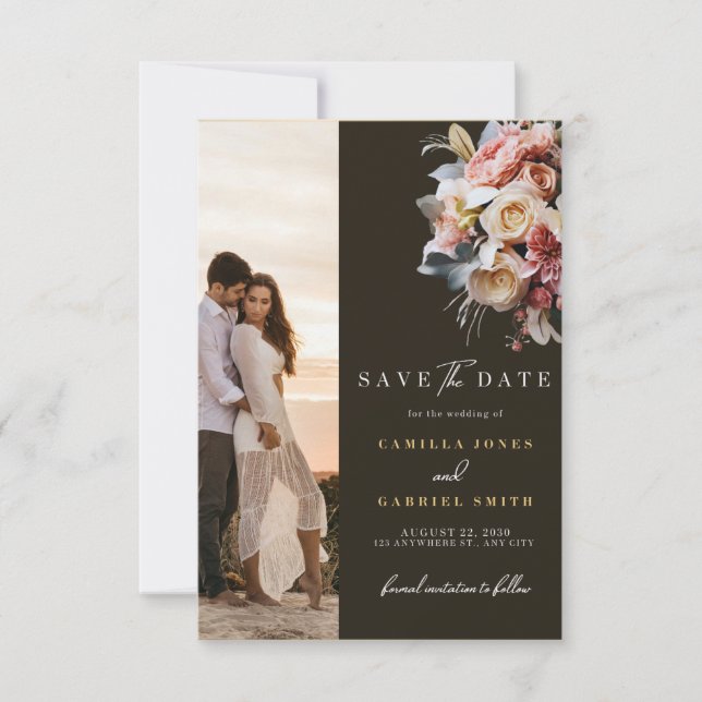 Elegant Floral Save the Date Modern Wedding Card Spara Datumet (Framsida)