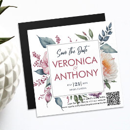 Elegant Floral Save The Date QR Code Wedding Magnetisk Inbjudningskort