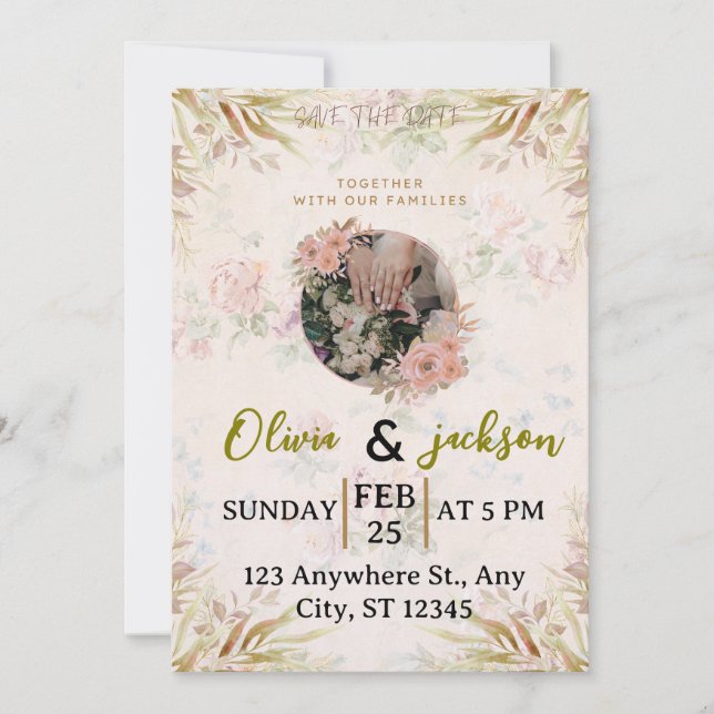 Elegant Floral Save The Date Wedding Invitation Inbjudningar (Framsida)