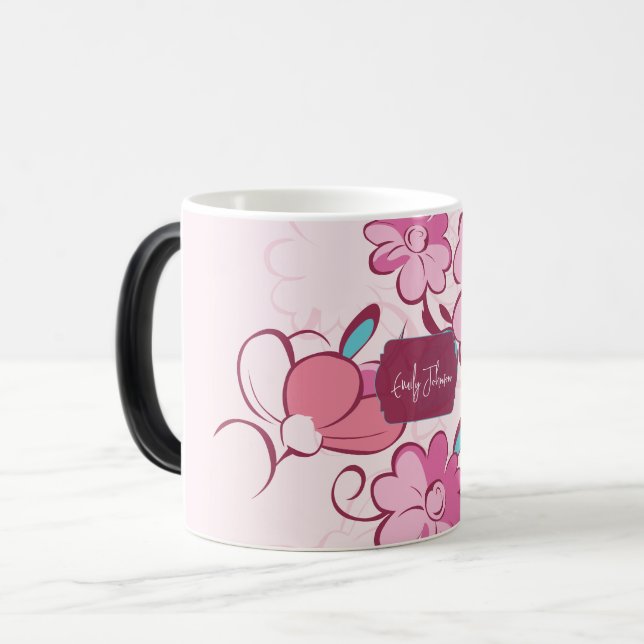 Elegant Floral Script Custom Name Magisk Mugg (Framsida vänster)