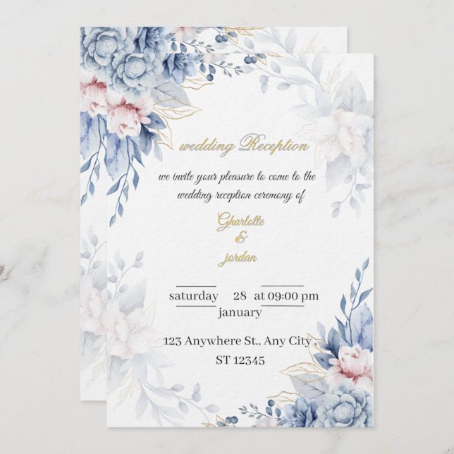 Elegant Floral Script  Personalized Wedding Card Inbjudningar (Fram/baksida)