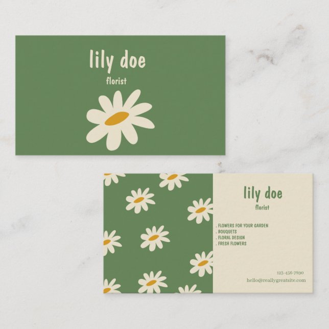 Elegant Floral Seller Business Card Visitkort (Fram/baksida)