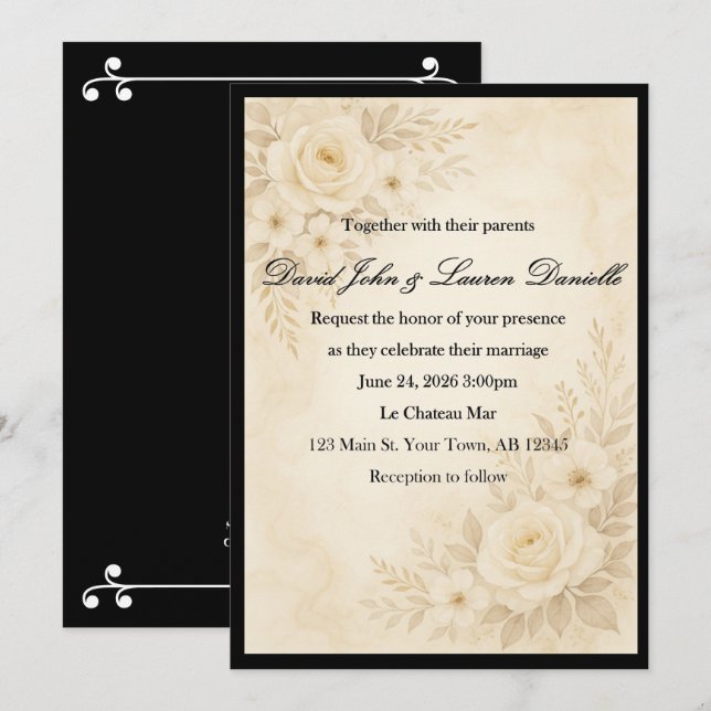 Elegant floral sepia inbjudan (Fram/baksida)