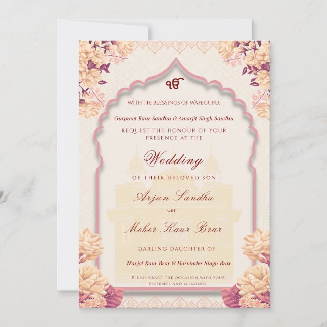 Elegant Floral Sikh Wedding | Punjabi Wedding Inbjudningar (Framsida)