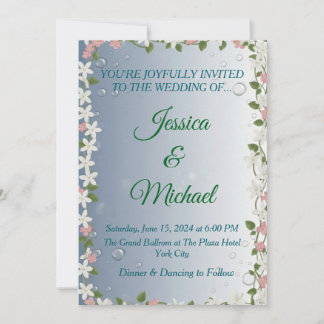 Elegant Floral Silver & Blue Wedding Invitation Inbjudningar