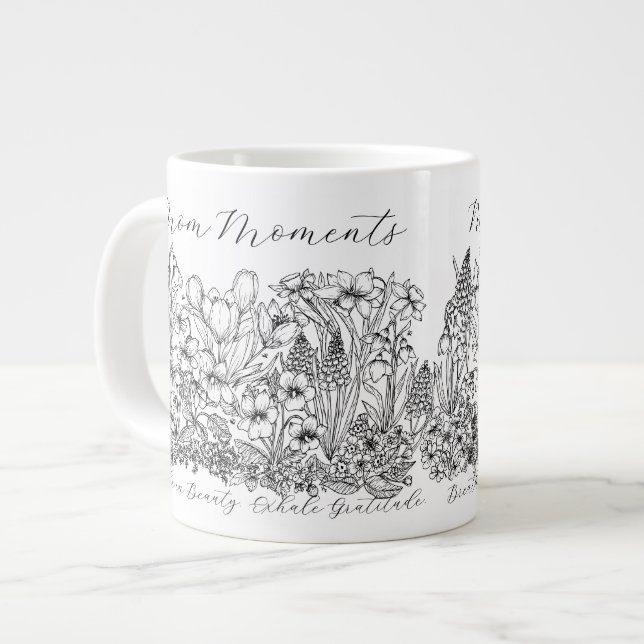 Elegant floral skrift Boho linjekonst  Jumbo Mugg (Framsida vänster)