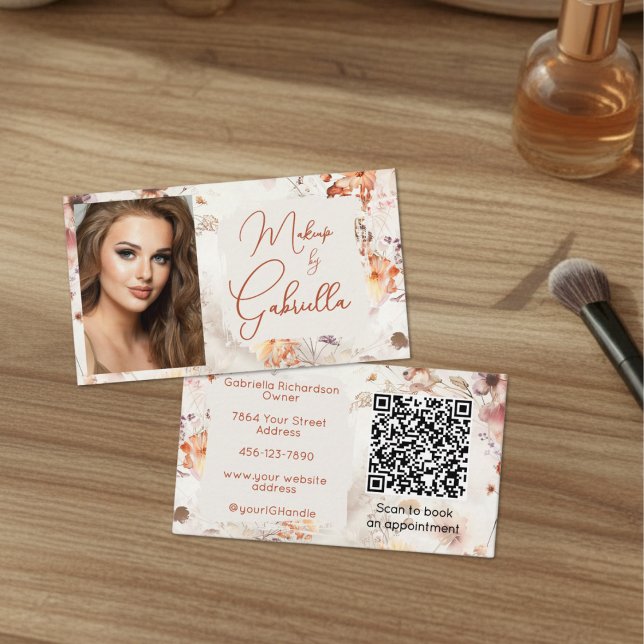 Elegant Floral Social Icon QR Code Photo Makeup Visitkort (Skapare uppladdad)
