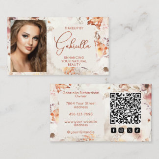 Elegant floral social ikon QR-kod foto smink Visitkort