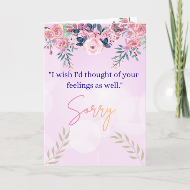Elegant Floral Sorry Greeting Card with Heartfelt  Kort (Framsida)