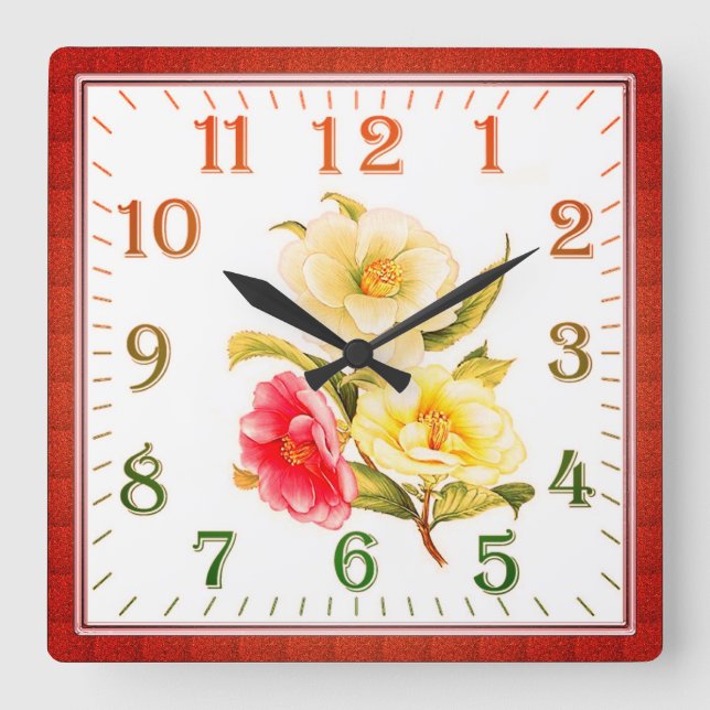Elegant Floral Square Acrylic Wall Clock Fyrkantig Klocka (Framsida)