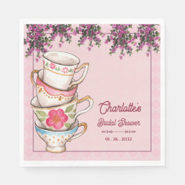 Elegant Floral Stacked Teacups Bridal Shower Party Pappersservett
