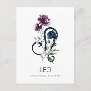 Elegant floral stjärntecken Lejonet Vykort