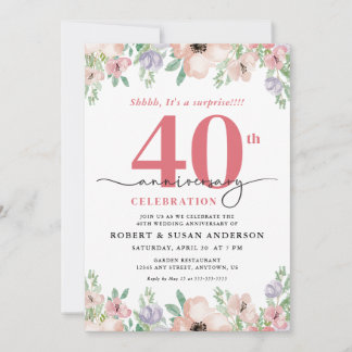 Elegant Floral Surprise 40th Wedding Anniversary Inbjudningar