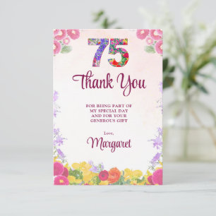 Elegant floral tack för 75-årsdag kort