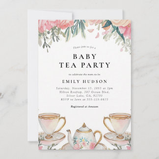 Elegant Floral Tea Party Baby Shower Inbjudningar