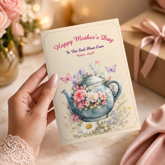Elegant Floral Teapot Mother’s Day Card  Kort