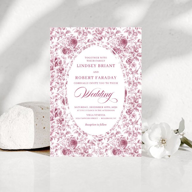 Elegant Floral Toile de Jouy Wedding Invitation Inbjudningar (Elegant Floral Toile de Jouy Wedding Invitation)
