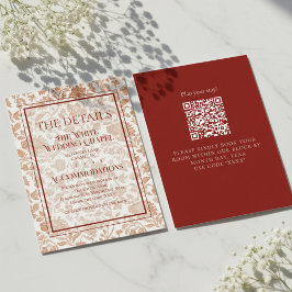Elegant Floral Toile QR Code Wedding Details Tilläggskort