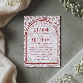 Elegant Floral Toile Script Monogram Red Wedding Inbjudningar