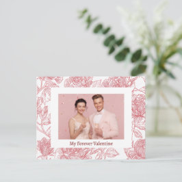 Elegant Floral Valentine's Day Card - Custom Photo Vykort