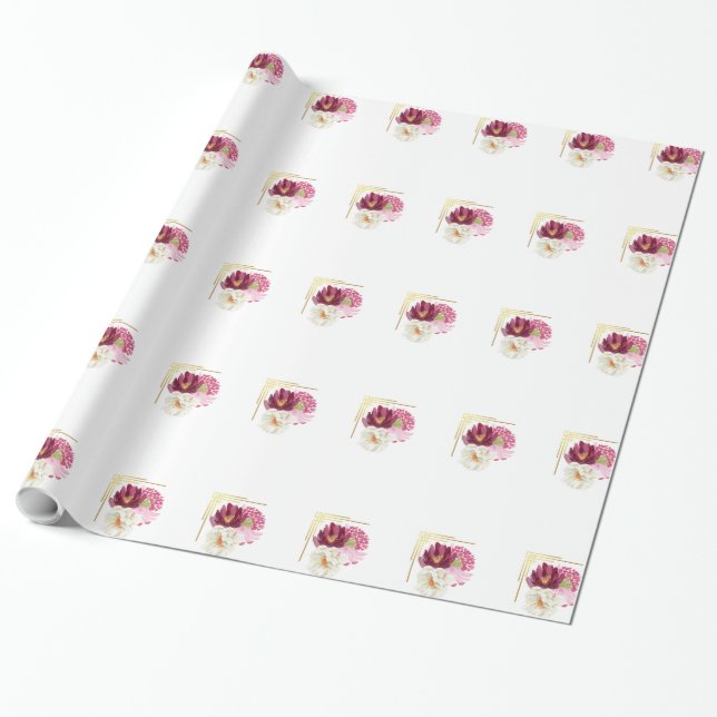 Elegant Floral Watercolor Birthday Wrapping Paper Presentpapper (Utrullad)