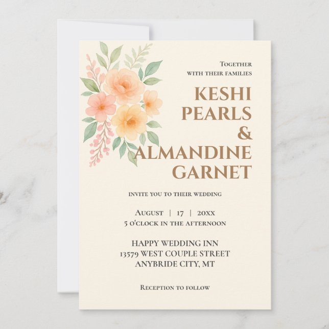Elegant Floral Watercolor Wedding Invite Inbjudningar (Framsida)