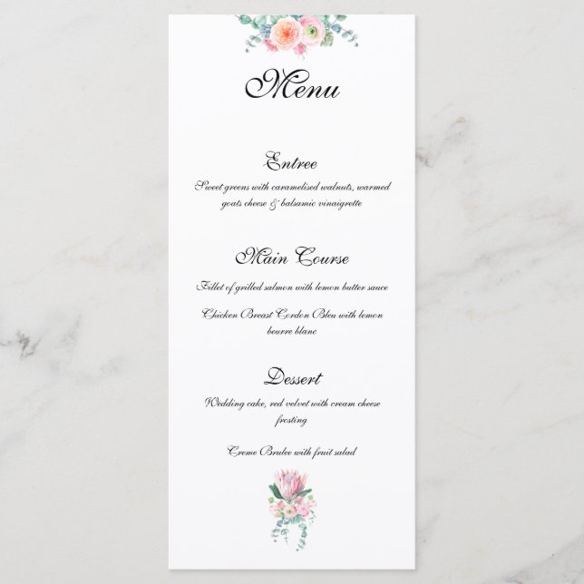 Elegant Floral Watercolor Wedding Meny (Framsida)