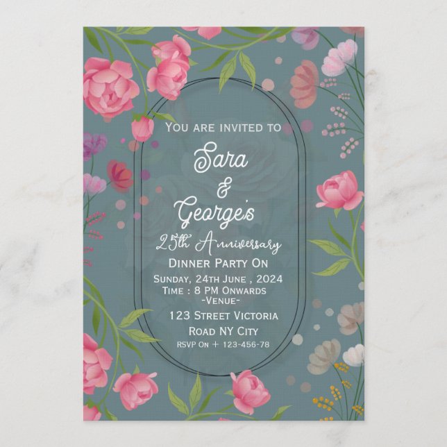 Elegant Floral Wedding Anniversary Invitations  Inbjudningar (Framsida)
