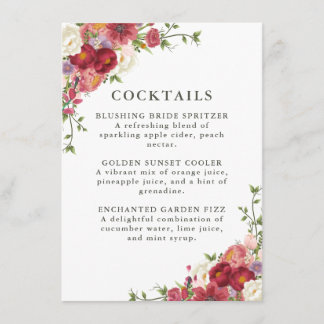 Elegant Floral Wedding Cocktail Menu Meny