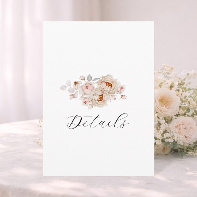 Elegant Floral Wedding Details Card | Double-Sided Inbjudningar (Skapare uppladdad)